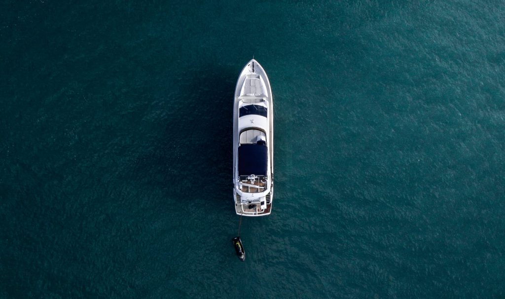 Aerial photo of a boat over water